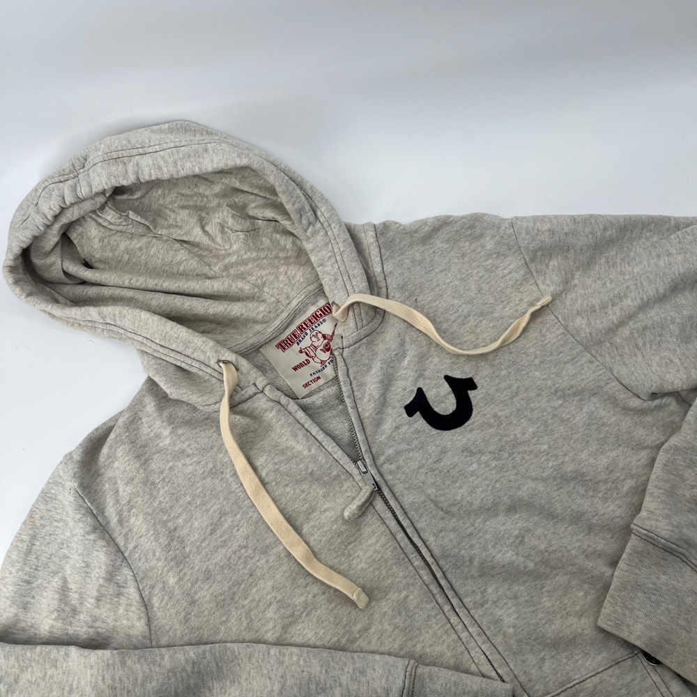 True Religion Mens Heather Gray Buddha World Tour Full Zip Hoodie Sweatshirt S